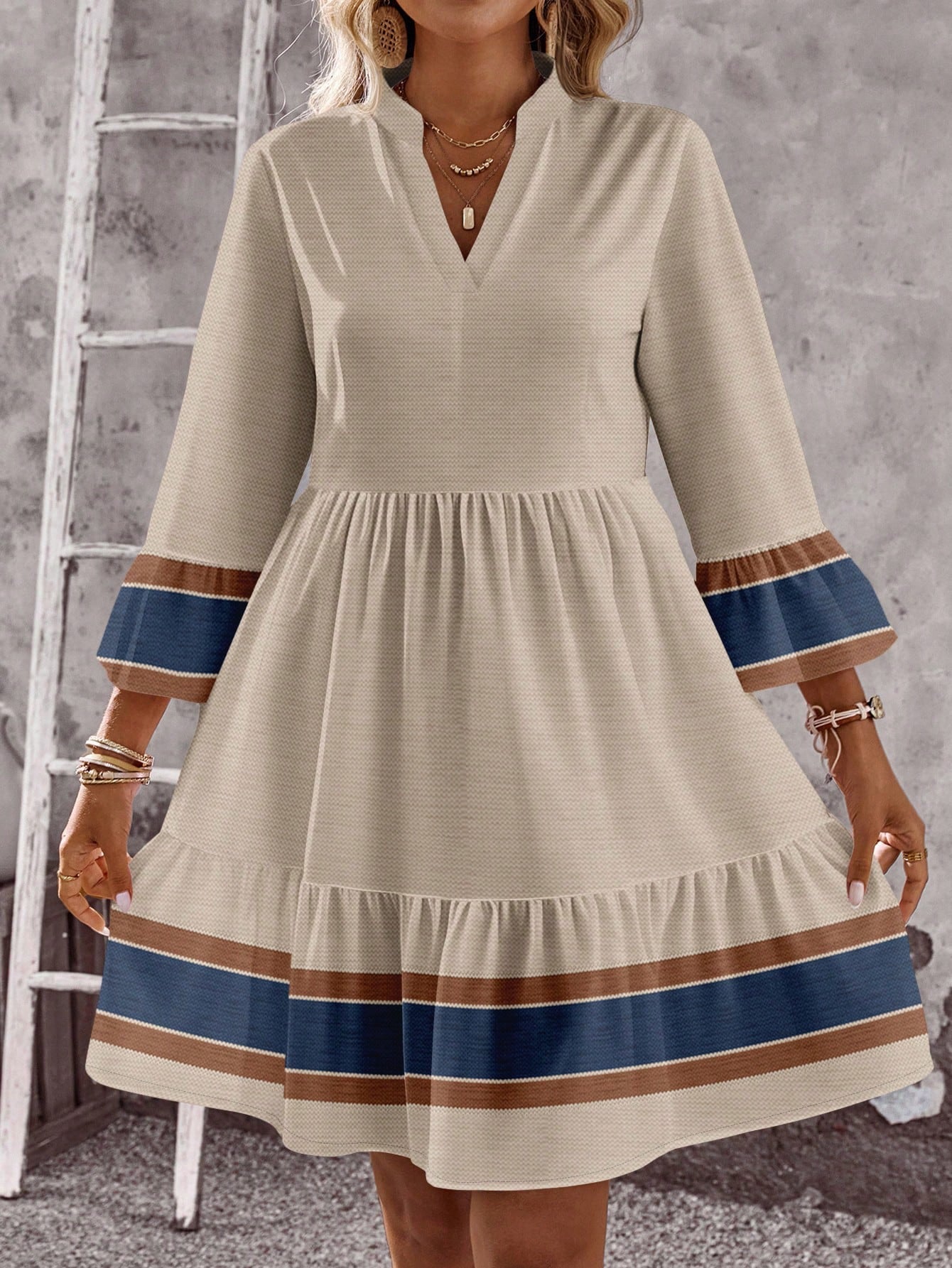 EMERY ROSE Women's Floral Print Cutout V-Neck Ruffled Hem Long Sleeve Mini Dress,Summer Dresses For Women